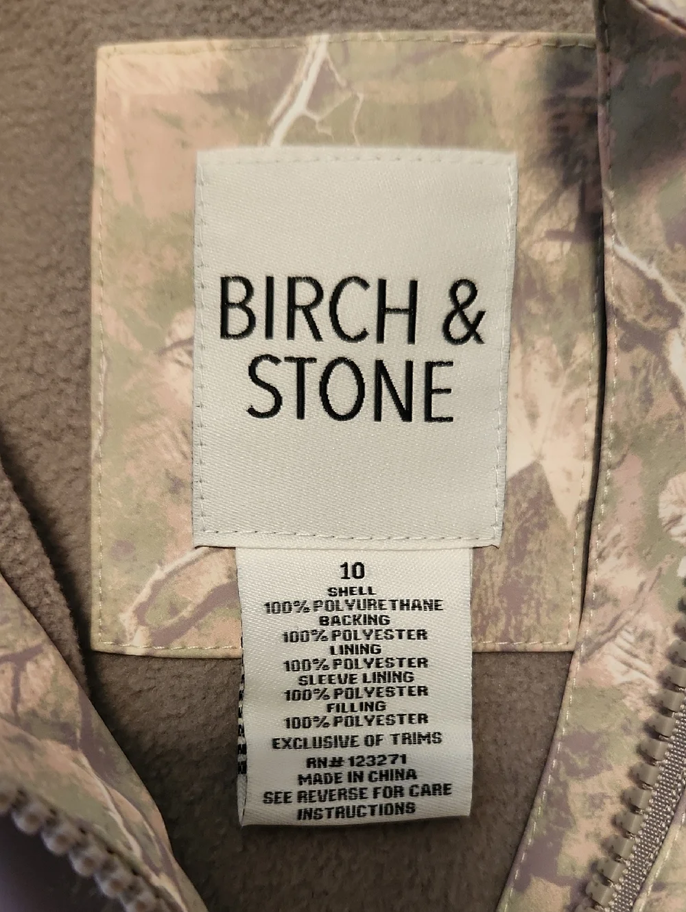 Birch & Stone Kids' Hooded Atumn Leafes Print Fleece Lined Rain Jacket Sz 10